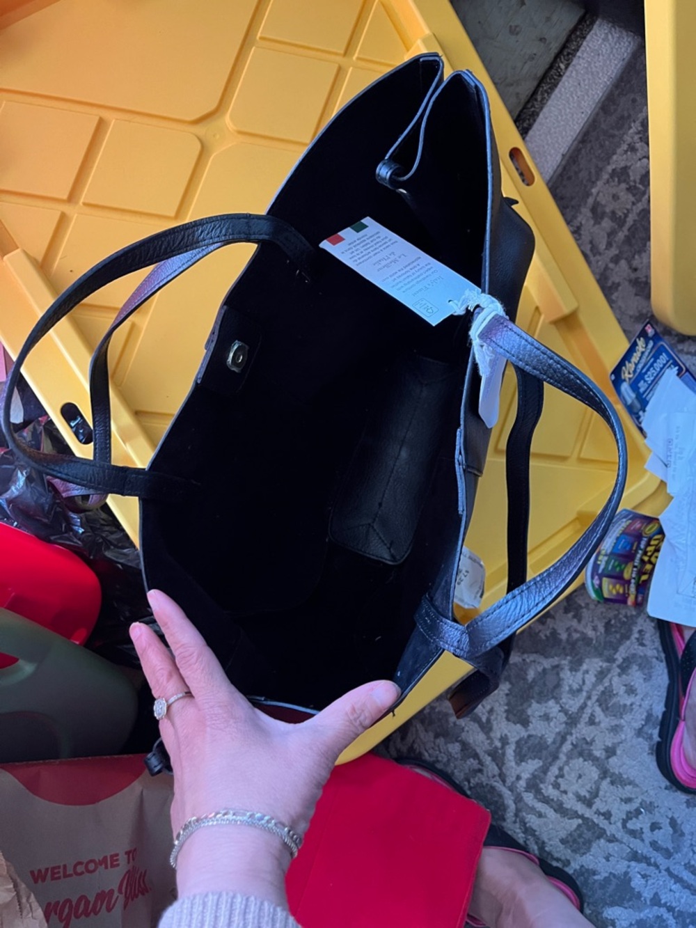 Vera Pelle Black Leather Shopper Tote - Picture 3 of 4
